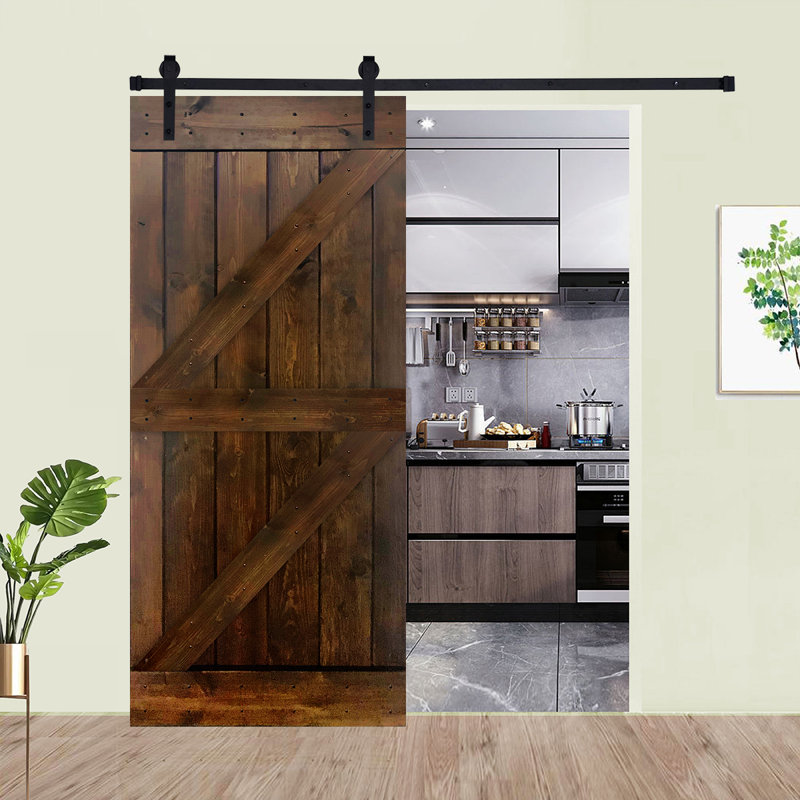Akicon Paneled Manufactured Wood Painted Barn Door with Installation